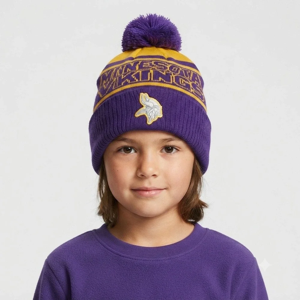 NFL Team Apparel Minnesota Vikings Youth Beanie Purple Knit Hat Kids Boys Girls